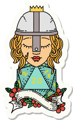 human fighter with natural twenty dice roll sticker