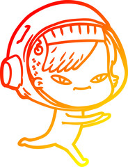 warm gradient line drawing cartoon astronaut woman