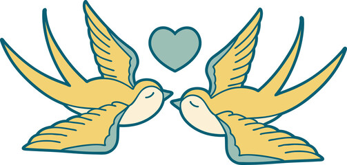 tattoo style icon of a swallows and a heart