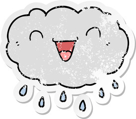 distressed sticker of a happy cartoon cloud