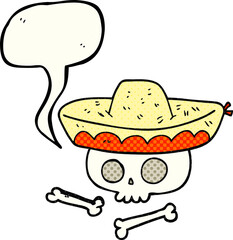 comic book speech bubble cartoon skull in mexican hat