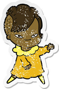 distressed sticker of a cute cartoon girl with hipster haircut