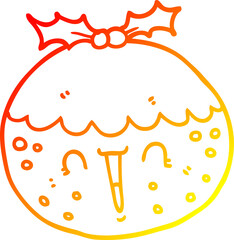 warm gradient line drawing cute cartoon christmas pudding