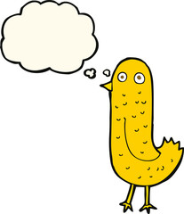 funny cartoon bird with thought bubble