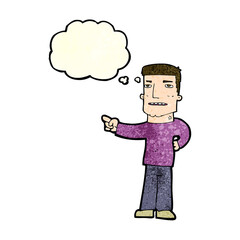 cartoon man pointing with thought bubble