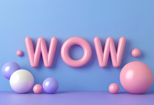 3d inflated text WOW on a pastel background. Surprise, neumorphic, candycore typography - Powered by Adobe