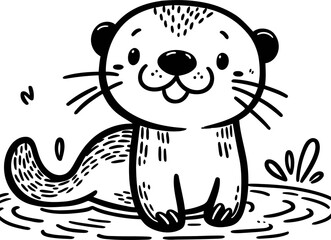 otter in cute animal doodle cartoon, children mascot drawing, outline,	