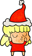 textured cartoon of a indifferent woman wearing santa hat
