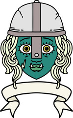 orc fighter character face with banner illustration