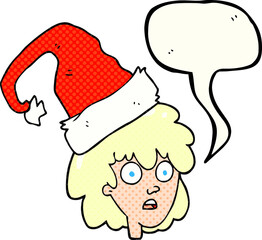 comic book speech bubble cartoon woman with santa hat