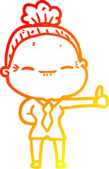 warm gradient line drawing cartoon peaceful old woman