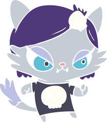 cute flat color style cartoon tough cat girl