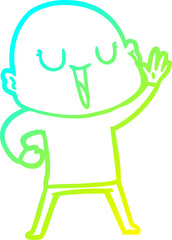 cold gradient line drawing happy cartoon bald man
