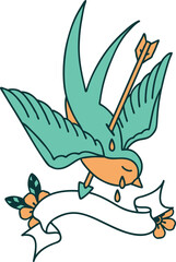 tattoo with banner of a swallow crying