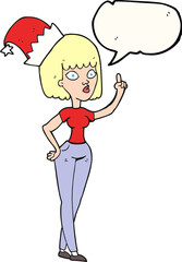 speech bubble cartoon woman wearing christmas hat