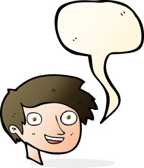 Obraz na płótnie Canvas cartoon happy boy face with speech bubble