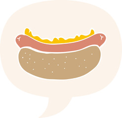 cartoon hotdog and speech bubble in retro style