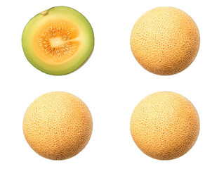 Set of cantaloupe isolated on transparent background, transparency image, removed background