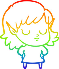 rainbow gradient line drawing cartoon elf girl
