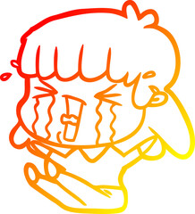 warm gradient line drawing cartoon woman in tears