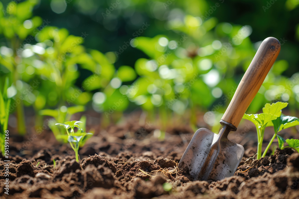 Poster gardening tools on the ground. a slide background for showcasing gardening. background image. create