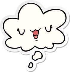 cute happy cartoon face and thought bubble as a printed sticker