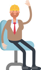 Engineer Character Sitting on Chair
