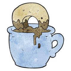 textured cartoon donut dunked in coffee