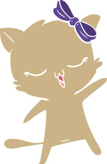 flat color style cartoon cat with bow on head