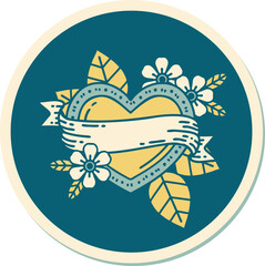 tattoo style sticker of a heart and banner