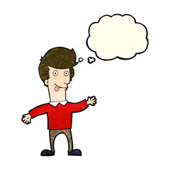 cartoon man sticking out tongue with thought bubble
