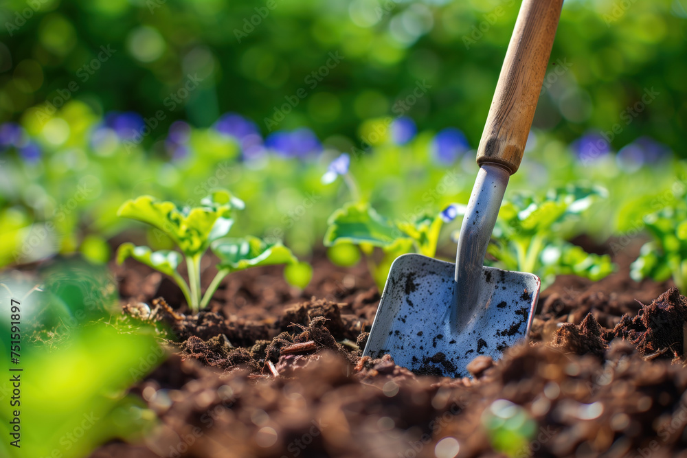 Poster gardening tools on the ground. a slide background for showcasing gardening. background image. create
