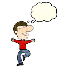 cartoon happy man with thought bubble