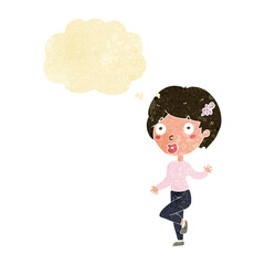cartoon surprised woman with thought bubble
