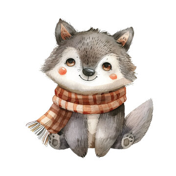 cute wolve vector illustration in watercolour style