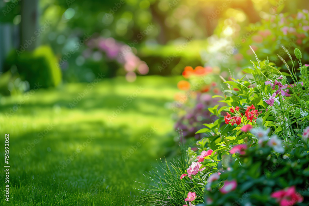 Poster pink flowers in the garden. a slide background for showcasing gardening. background image. created w