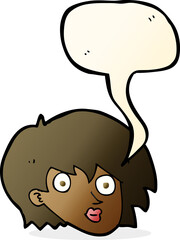 cartoon surprised female face with speech bubble