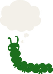 cartoon caterpillar and thought bubble in retro style