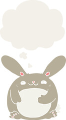 cartoon rabbit and thought bubble in retro style