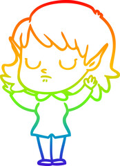 rainbow gradient line drawing cartoon elf girl