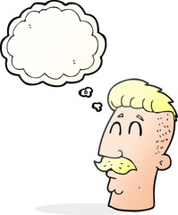 thought bubble cartoon man with hipster hair cut