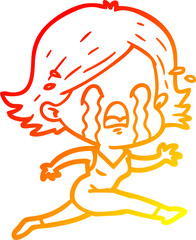 warm gradient line drawing cartoon woman crying