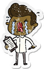 distressed sticker of a cartoon crying man