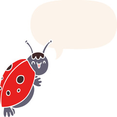 cute cartoon ladybug and speech bubble in retro style