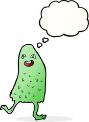 cartoon funny slime monster with thought bubble