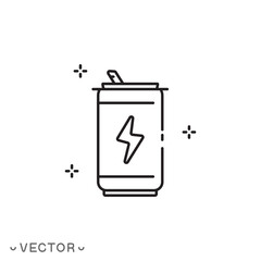 energy drink icon, energetic boost soda can, thin line symbol isolated on white background, editable stroke eps 10 vector illustration