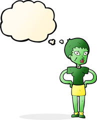 cartoon halloween girl with thought bubble