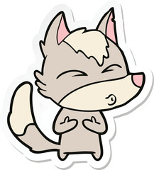 sticker of a cartoon wolf whistling