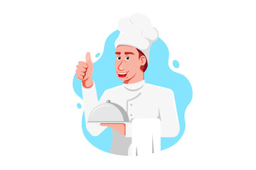 Good job thumbs up, Cartoon chef master on isolated background, Vector illustration.