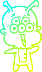 cold gradient line drawing happy cartoon alien